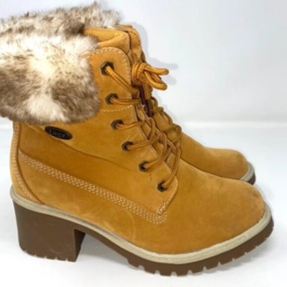 Lugz women&#039;s Clove Block Heeled Ankle Bootie Faux Fur Fashion Boot Golden S - Picture 6 of 6